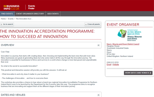 Free information event | The Innovation Accreditation Programme: How to Succeed at Innovation 

Date: Monday 18 November
Venue: Sean Hollywood Arts Centre, Newry
Register your place:  events.nibusinessinfo.co.uk/en/events/the-…