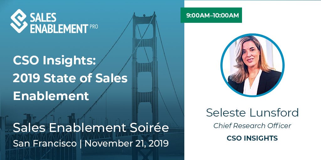 CSOInsights's tweet image. Are you a #salesenablement pro going to #DF19? Don&apos;t miss the #SalesEnablementSoiree- the largest @Dreamforce event just for SE! @selestelunsford will be sharing our latest research as part of a day of great speakers and experts  
#csoinsights @tamaraschenk #dreamforce2019