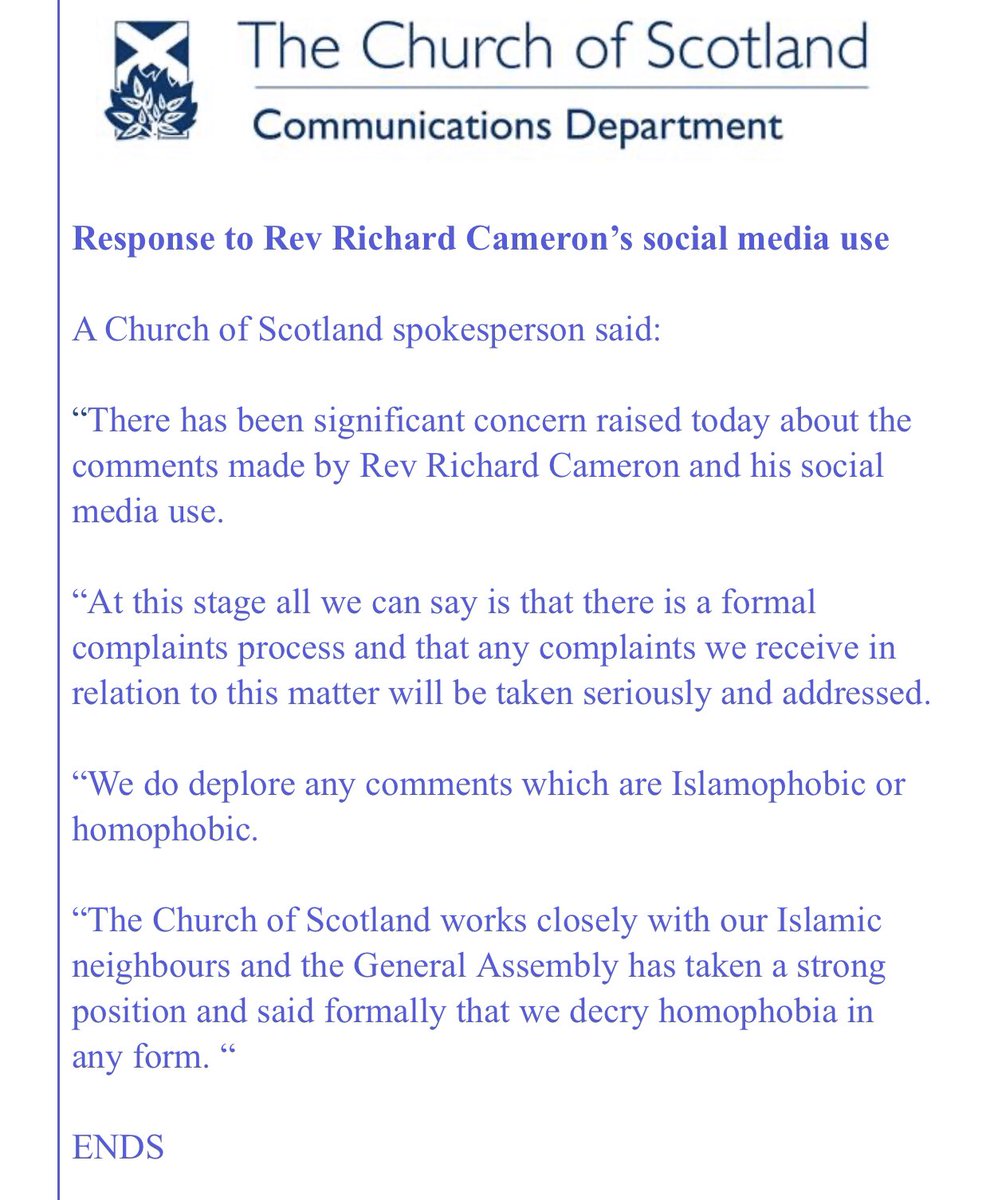 NEW: Church of Scotland say they “deplore comments which are islamophobic or homophobic” and will seriously any complaints made in relation to Rev. Richard Cameron, who heckled Jeremy Corbyn earlier today