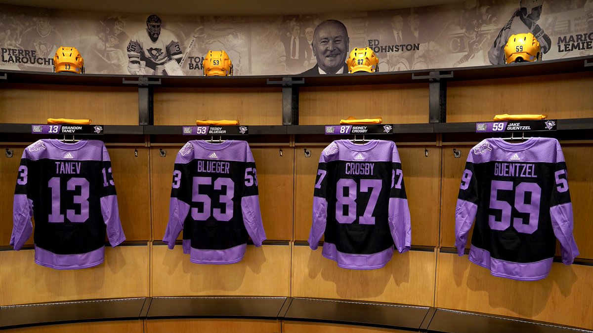 Pittsburgh Penguins on Twitter: "We're all on the same team when it comes  to the fight against cancer. The Penguins will wear commemorative purple  jerseys during warmups at Saturday's #HockeyFightsCancer game. Auction