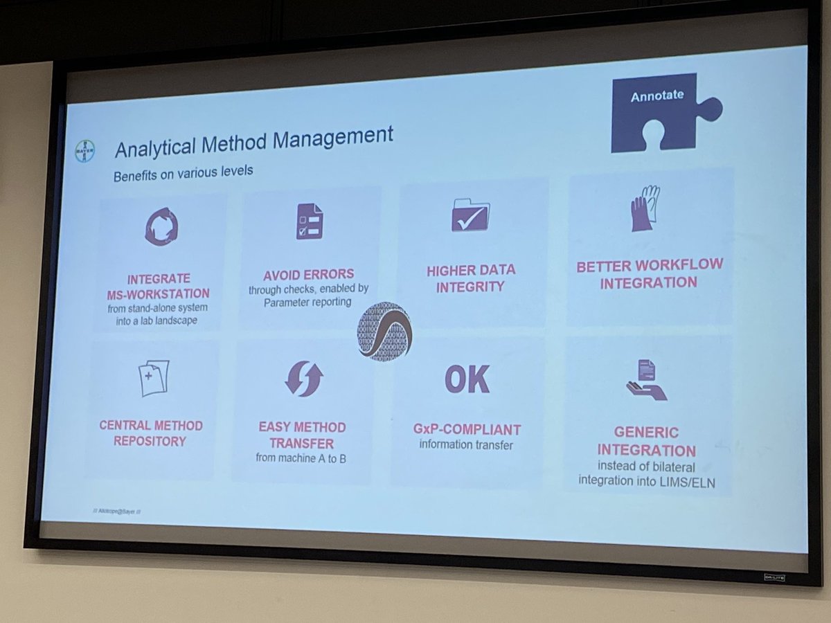 Henning Kayser <a href="/Bayer/">Bayer AG</a> Business Services shares with his work with <a href="/AllotropeFound/">Allotrope Foundation</a> to streamline analytical method management (mass spec) via a standardised #data format

#LaboftheFuture2019 #digitisation