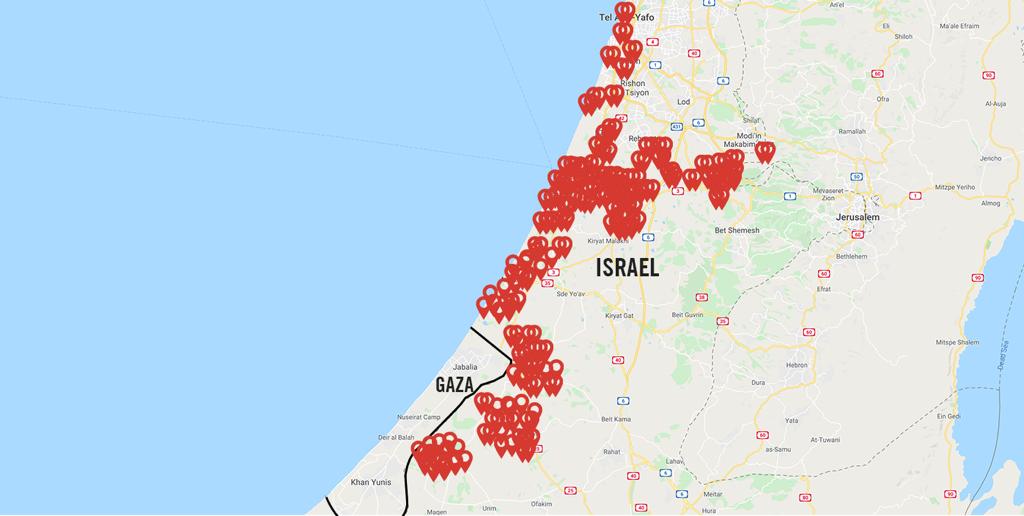 FDIonline's tweet image. La Yihad Islámica CONTINÚA lanzando cohetes hacia ciudades israelíes. 

Cada punto rojo indica otro lugar que ha estado bajo ataque desde ayer por la mañana