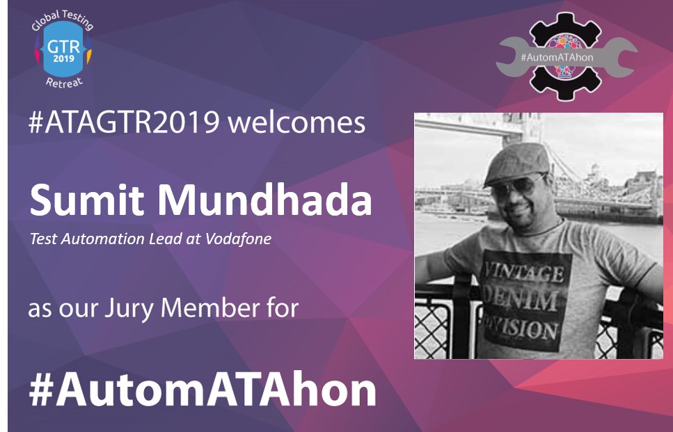 TestingRetreat's tweet photo. #ATAGTR2019 welcomes Sumit Mundhada as our esteemed Jury member for #AutomATAhon2019, 13-Dec-2019, #Pune, Register NOW: https://t.co/D5yTbAt5jh

#AutomATAhon is a #Hackathon for #Testers &amp; #Testing organizations. Participate, win prize of ₹1.00 lakh and get to attend #ATAGTR2019 https://t.co/LcYA6V6YFF