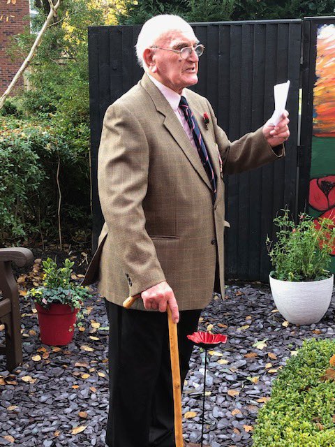 Bkwild1's tweet photo. The Opening of Sunrise of Bramhall’s  Remembrance Garden for our residents to have a special place of remembrance. With our D-Day Veteran Cyril who said some memorable words and poem. @SunriseSrUK @jgh1971 @ruth_baggs  #sunriseofbramhall https://t.co/XtRUIC38VK