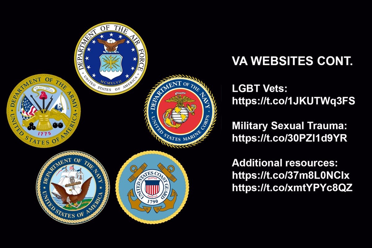 LGBT Vets: http://va.gov/opa/marriage Military Sexual Trauma: https://www.mentalhealth.va.gov/mentalhealth/msthome/index.aspAdditional resources: http://sprc.org 