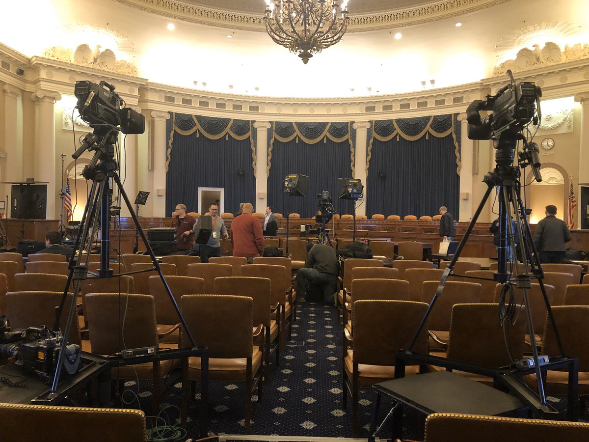 . @cspan has 7 cameras inside the room and is the “pool” for the hearing. The video is being sent to the other television networks for their use too so you’ll be watching C-SPAN cameras no matter where you watch today’s impeachment inquiry hearing.