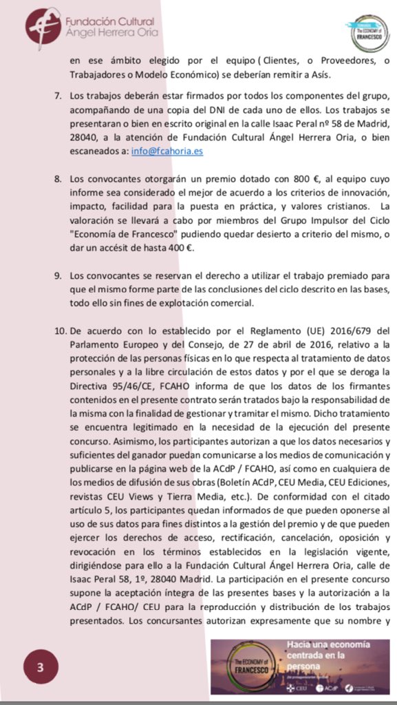 carlospineyroa's tweet photo. Tienes menos de 35 años, eres estudiante, emprendedor, directivo,... y quieres contribuir al bien común...entonces esto es para ti:Premio Economía de Francesco @acdp_es @FundacionCEU @FundacionAHO #IAMCEU Bases aquí 👇y +info sobre #FrancescoEconomy aquí 👉https://t.co/15sgNHogLp https://t.co/voTGdhGlH7