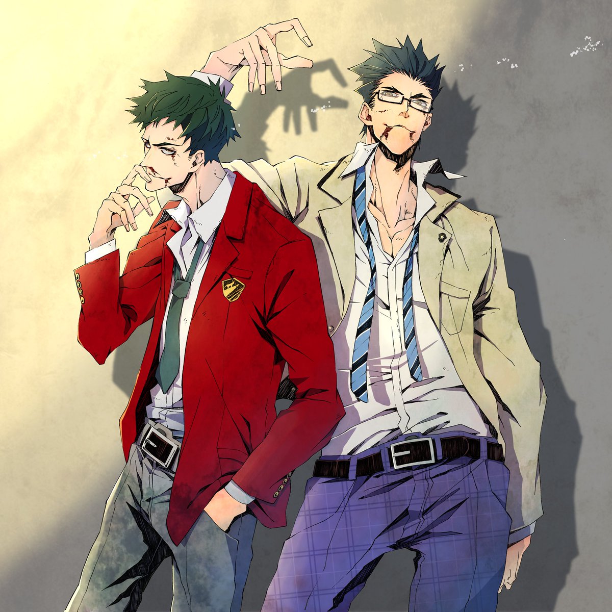 Ko Dai マーダーロック1巻発売中 No Twitter ワールドエンドヒーローズ Worldendheroes 1周年おめでとうございます お祝いイラストとして 戸上宗一郎くんと志藤正義くんを描かせていただきました ꈍᴗꈍ とっても男前な二人です かっこいいです