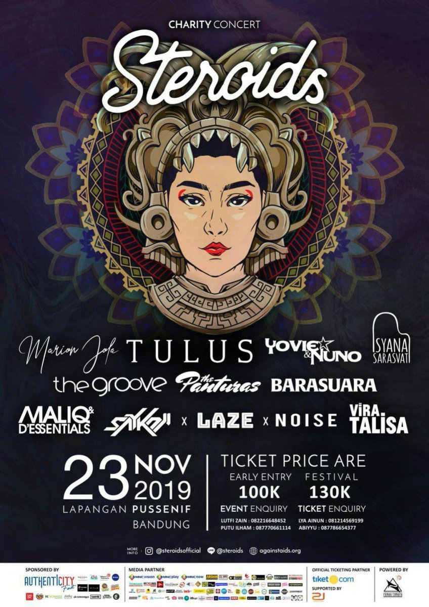 STEROIDS 2019
Stereo Act Against AIDS
—
📅Saturday, November 23rd 2019
📍Lapangan PPI Pussenif, Bandung
—
🎟Ticket Price :
Regular 130.000
Early Entry 100.000
*DO NOTE: for early entry tickets: you have to enter the gate before 2pm!

Instagram : @steroidsofficial