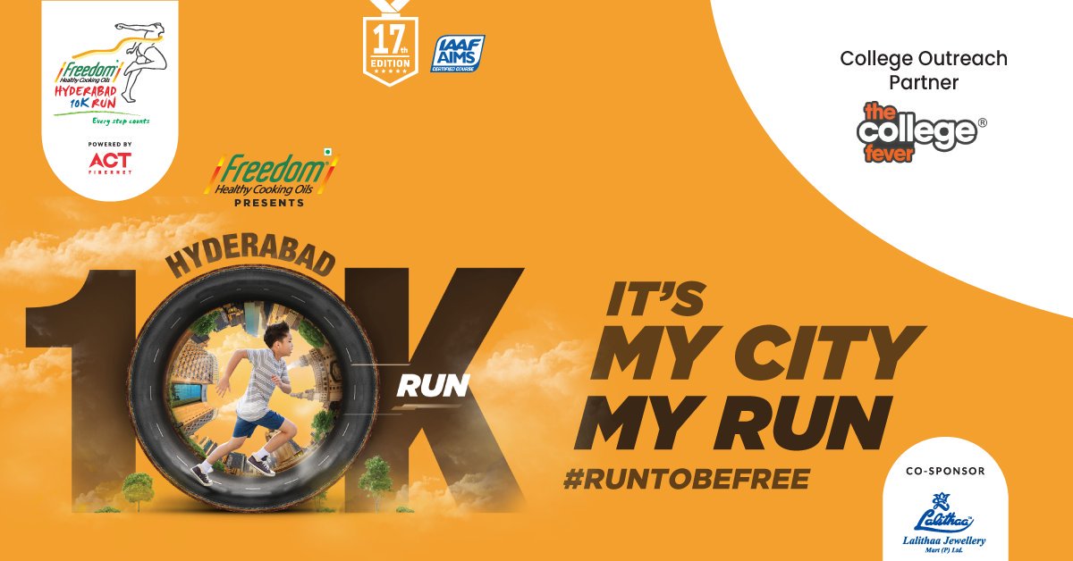 Hyd_10K_Run's tweet photo. We are delighted to announce The College Fever as our proud College Outreach Partner for Freedom Hyderabad 10k Run.  

Register Now: https://t.co/x3LhwyyT4M 

#Hyderabad10kRun #Runtobefree #EveryStepCounts #Freedom10kRun #mycitymyrun #Marathon #Running #Hyderabad #thecollegefever https://t.co/0MzWbmLO1c