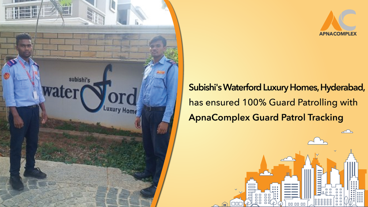 ApnaComplex's tweet photo. Subishi's Waterford Luxury Homes, Hyderabad is live on #ApnaComplexGuardPatrol. Subishi's Waterford Luxury Homes has made their Society more Secure by ensuring Security Guards patrol every nook and corner of their Society.
Know more at: https://t.co/N6qVbD0vak
#GuardPatrol https://t.co/VgzvJOUbbI