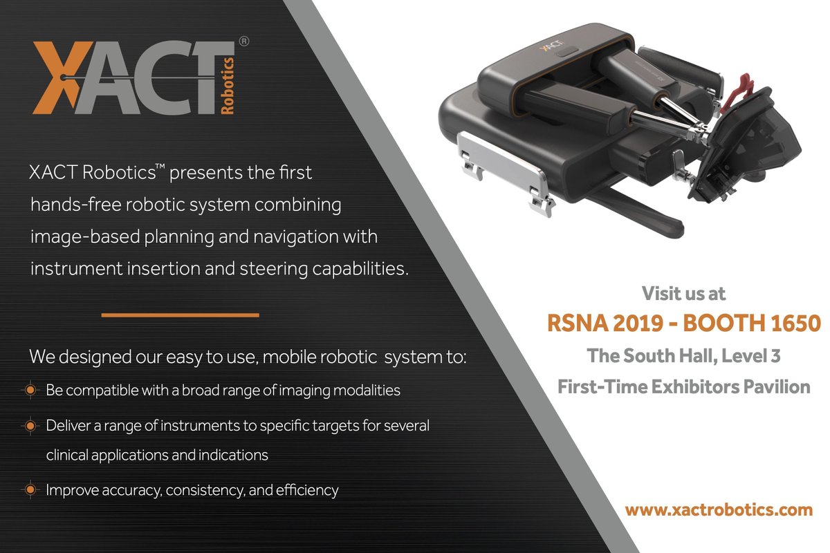 XACTrobotics's tweet image. Visit us at #RSNA2019 - Booth 1650. buff.ly/2rc5GOM #XACTRobotics #medtech