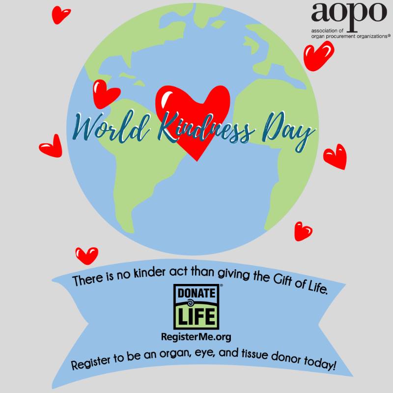 DonateLife's tweet image. On #WorldKindnessDay we recognize the incredible kindness of registered donors, living donors and donor families in giving the gift of life and hope. 💙💚 #DonateLife #ThankYou Register your decision to be an organ, eye and tissue donor at RegisterMe.org.