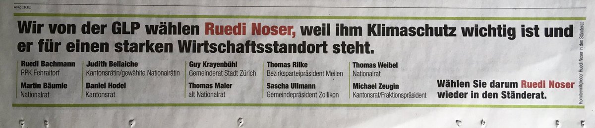 ⁦Bravo, einige <a href="/glpzh/">Grünliberale Kanton Zürich</a>⁩ Exponenten treten für ⁦<a href="/RuediNoser/">Ruedi Noser</a>⁩ in die Öffentlichkeit. Gut so!