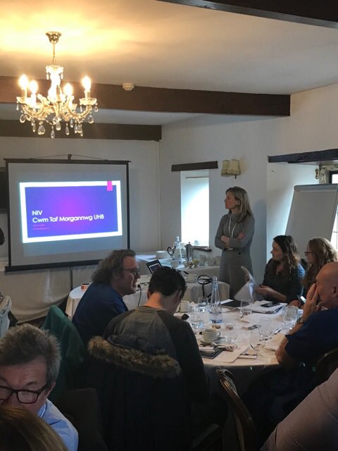 NivWales's tweet photo. Dr Anna Lewis discussing challenges in Acute NIV service delivery. Lots of discussion around service provision elsewhere and breaking down barriers for development of service #NIVNetworkMeeting #Sharinggoodpractice https://t.co/q2s3d1ObIM