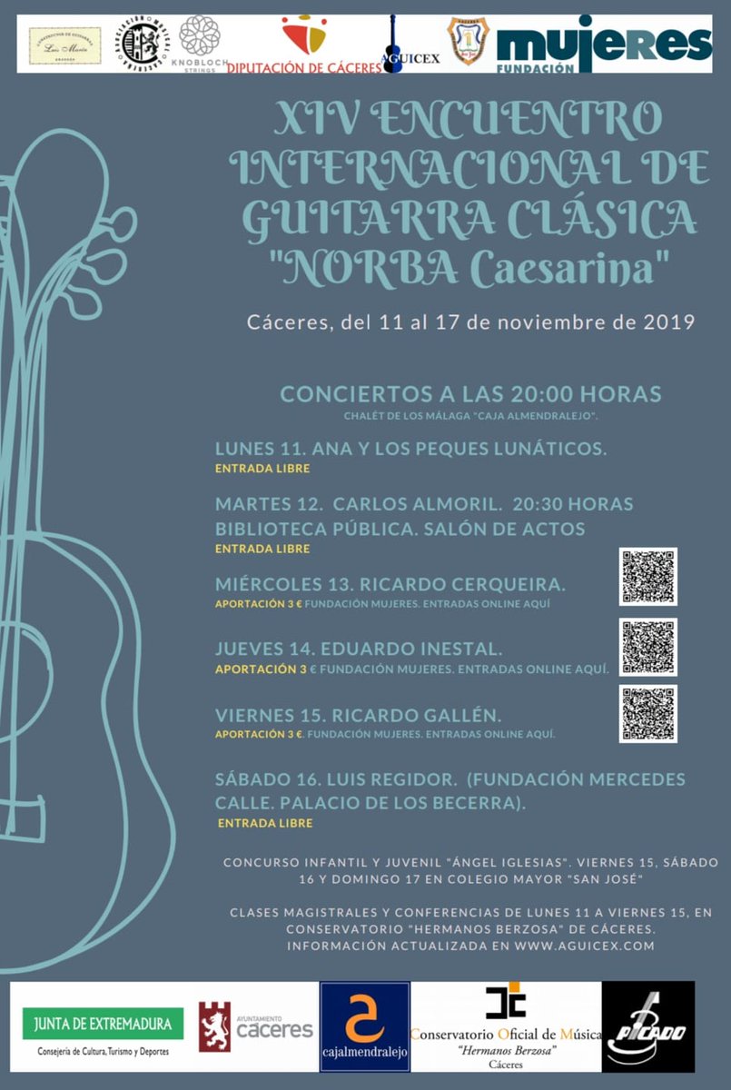 ConserMusicaCC's tweet photo. Cartel actualizado de conciertos del XIV Encuentro Internacional de Guitarra Clásica "Norba Caesarina"

Más información: https://t.co/Nul5eJRfLu https://t.co/hjfPtjqpEl