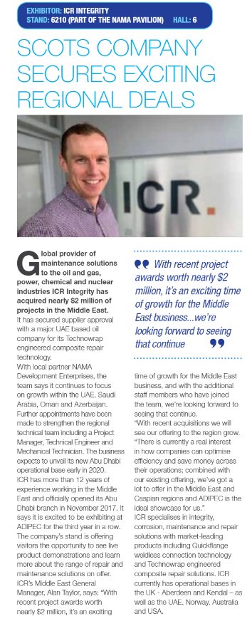 Did you see our piece in today's ADIPEC Show Daily (Wednesday, Day 3)? Take a look on page 47 and read about our continued growth in the Middle East #showdaily #adipec2019 #featured #growth #contractwins #expansion #middleeast #icr #inspect ow.ly/Diod50x9J3s