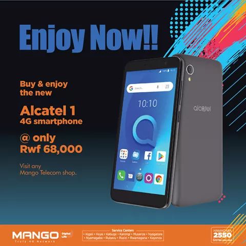 Mango4G's tweet image. Enjoy Now!! @ only Rwf 68,000, buy and enjoy the new #Alcatel1 4G smartphone from any Mango Telecom shop.
Call 2550 to order now! 😊

#IyatseNaMango #4GUnlimiteddata #LTE #Smartphones #NoBunddles #FastestInternet #MangoTelecom4G