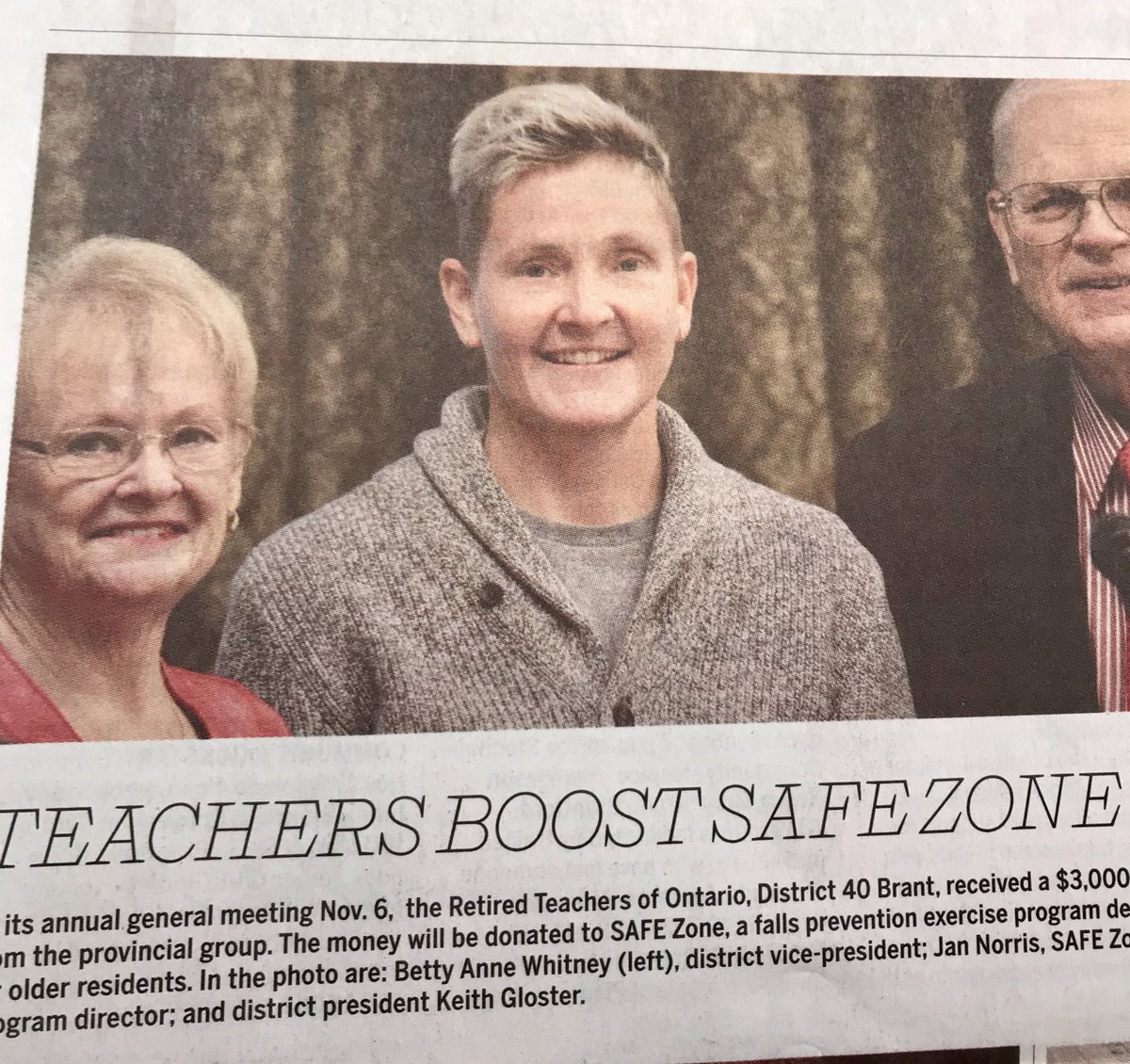 Thanks to the Retired Teachers of Ontario for supporting our S.A.F.E ZONE community exercise program