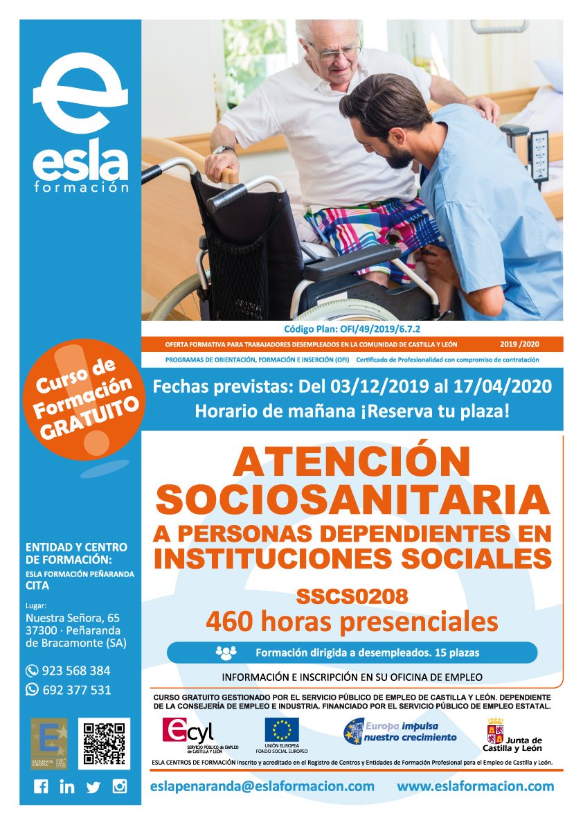 ¡¡Esta es tu oportunidad!! Sigue formándote con el Curso para #desempleados: 

➡️➡️«Atención #Sociosanitaria a personas dependientes en instituciones sociales» de 460 h. de duración.

📅 03/12/2019
ℹ️ 923 56 83 84
📱 692 37 75 31 

<a href="/EslaFormacion/">eslaformacion</a> #Formacion #Desempleo