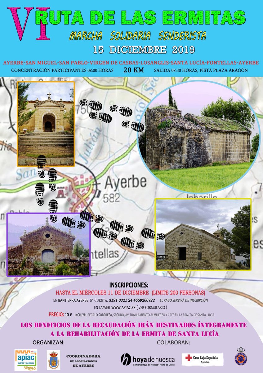 aytoayerbe's tweet image. Llega la VI RUTA DE LAS ERMITAS, organizada por APIAC, Ayto y Coord. de Asociaciones. 
Ya puedes inscribirte en Bantierra y que los beneficios se destinarán a continuar con la rehabilitación de Sta Lucía!
Mezcla perfecta...deporte, naturaleza y patrimonio!! 🌲⛪️🏃‍♂️
#APIAC #Ayerbe