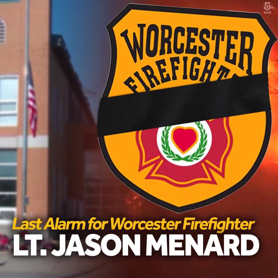 PeabodyFire925's tweet photo. Our thoughts and prayers are with The wife, children, family and friends of Lt Jason Menard. Our thoughts and prayers are also with all the members of @WorcesterFD1009. 
The officers and members of Peabody Local 925 offer our deepest condolences. https://t.co/MrVlokWXHp