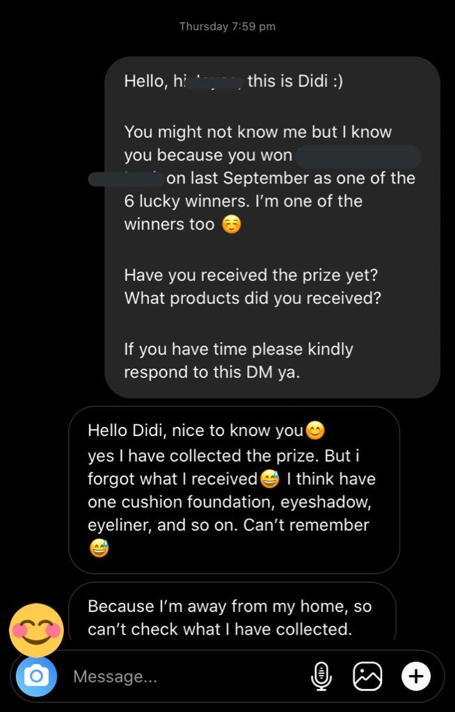i was full of curiosity so i reached out one of the winner to ask abt the prize, so this is what she replied, thank god she is so sweet;
