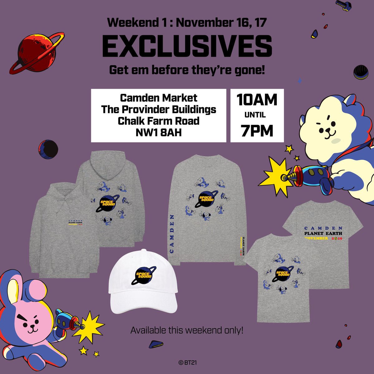 The 1st of 3 exclusive merchandise drops. A special collection will be available this weekend. Limited availability so don’t miss out. #BT21 #PopUpLondon