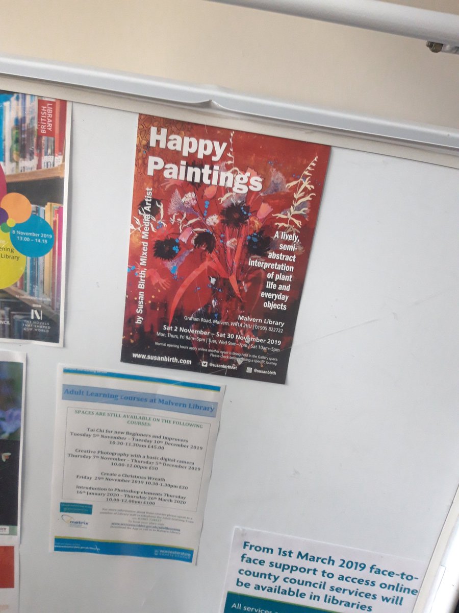 AdvanceWellUK's tweet photo. When you walk into #MalvernLibrary & see your friends artwork @susanbirthArt #TalentedArtist #supportlocal #artist https://t.co/nlsXyJ7Z3H