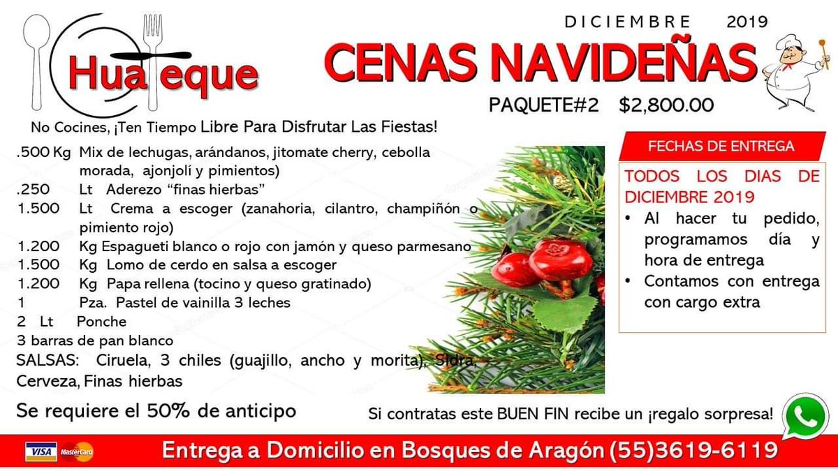 fabitachef's tweet photo. ¡¡PAQUETES DE CENAS NAVIDEÑAS!!
Si apartas este BUEN FIN aceptamos VALES DE DESPENSA (solo el 50% del costo) y obtendrás un obsequio https://t.co/0mJMPYAtue