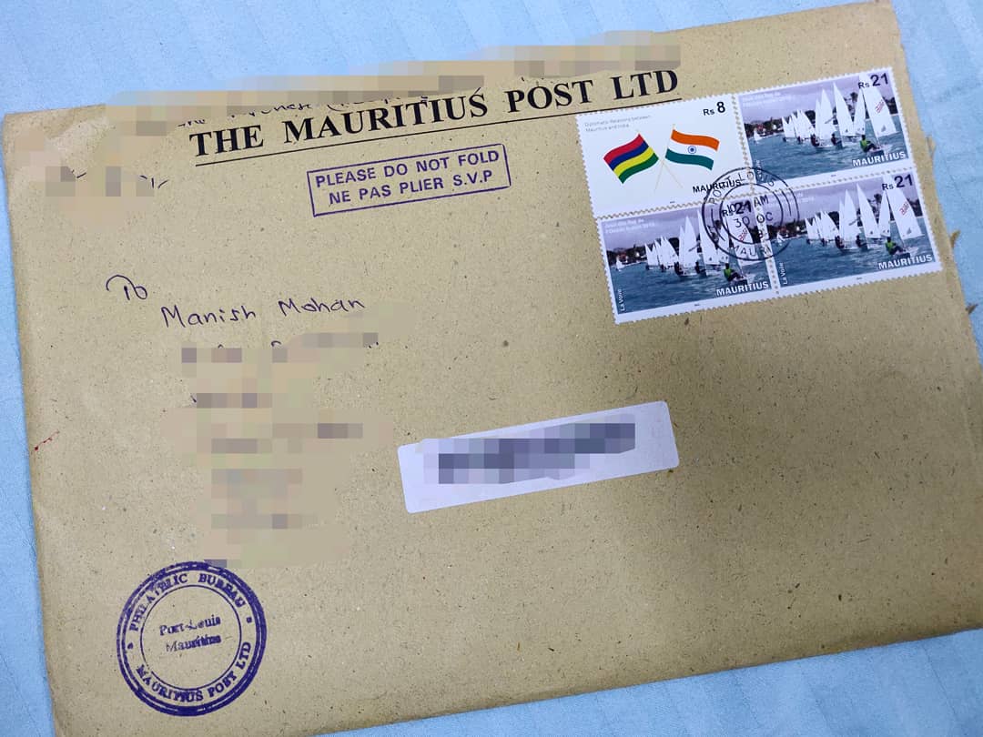 amateurstamps's tweet photo. Full marks to Mauritius post for using stamps to post philately items and for their extra thoughtfulness of using a stamp commemorating India and Mauritius diplomatic relationships for a letter posted to India 👌😊👏👏👏
#mauritiuspost https://t.co/58wcMDELHQ