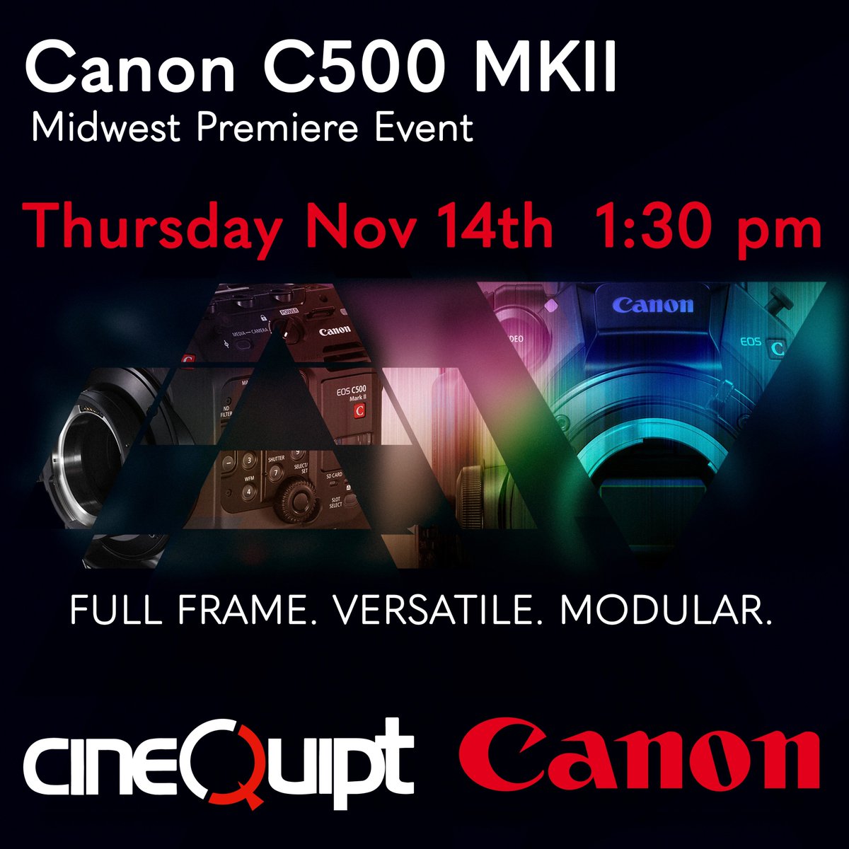- TOMORROW - FREE EVENT -

Come Check out the Canon C500 MARK II in person and get insights from the Canon team. Check out this Modular, Full Frame Beast.

The event starts at 1:30pm in our Studio CQ.

cinequipt.com/events/canon-c…