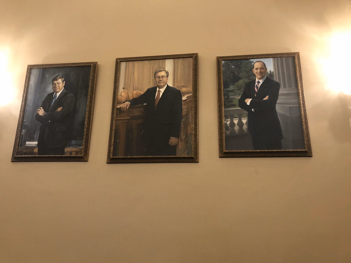 House Ways & Means Cmte room where impeachment inquiry hearings are taking place have portraits of the former Democratic & GOP Cmte chairs on the walls including Dan Rostenkowski (IL), Bill Thomas (CA), Dave Camp (MI), Charles Rangel (NY), Bill Archer (TX) and Al Ullman (OR). – at  Longworth House Office Building