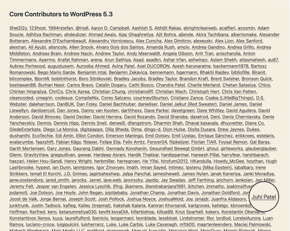 imJuhiPatel's tweet image. I am feeling proud to see my name in contributors of WordPress 5.3 “Kirk” release. 🎉🤘🏼

It has been a great experience to contribute in #WordPress Core. 

#WordPressRelease