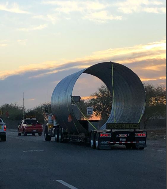 ContechES's tweet image. Thanks Kurt Palmer for the post!
&quot;Vision of beauty! 29 feet of 168” 10 gage galvanized CMP being delivered to Hark Drilling. Nice work El Mirage plant!&quot;
#caissonpipe #corrugatedmetalpipe #contechengineeredsolutions #Conteches #Pipesolutions