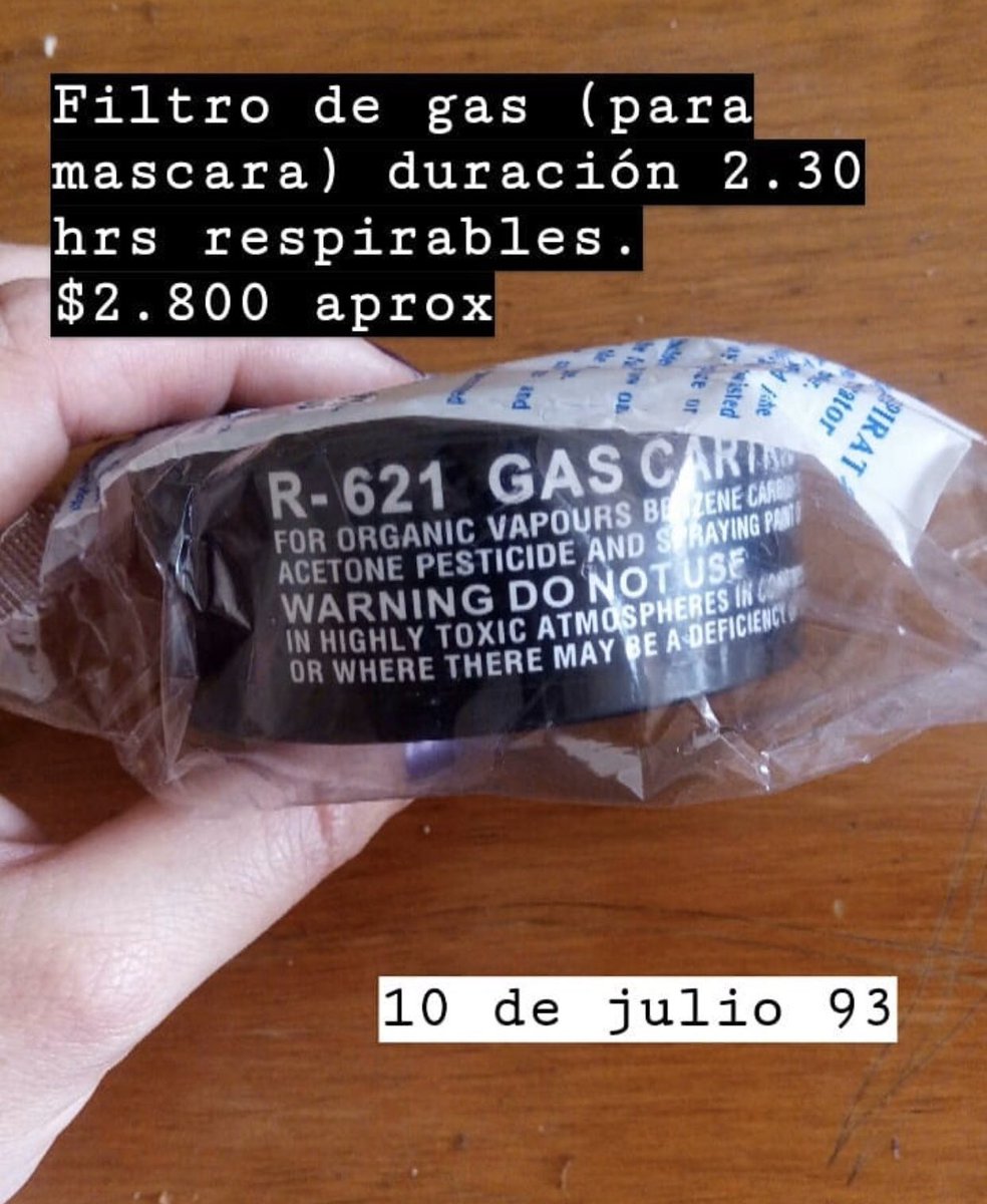 DATO
Ante la guerra que inventó y mantiene Piñera, solo queda cuidarse un montón

En Av 10 de Julio #93, venden  antiparras con la mejor norma de seguridad, la Z87+, y también máscaras de gases con filtros 

Esta al lado de metro Irarrazaval 

#ChileDesperto 
#acuerdoporlapaz