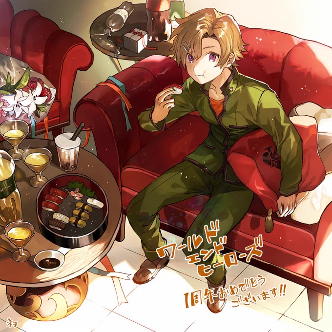 ワールドエンドヒーローズ()一周年おめでとうございます!お祝いイラストに北村倫理君描かせて頂きました・・・!#ワールドエンドヒーローズ#ワヒロ#ワヒロ1周年 
