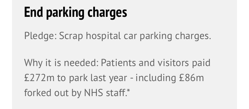 3. Scrap hospital car parking charges. *not included in the £26bn and will be separately costed in the manifesto.  #VoteLabour (4/11)