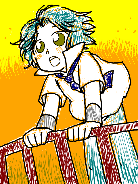 子三強と夕日の漫画 