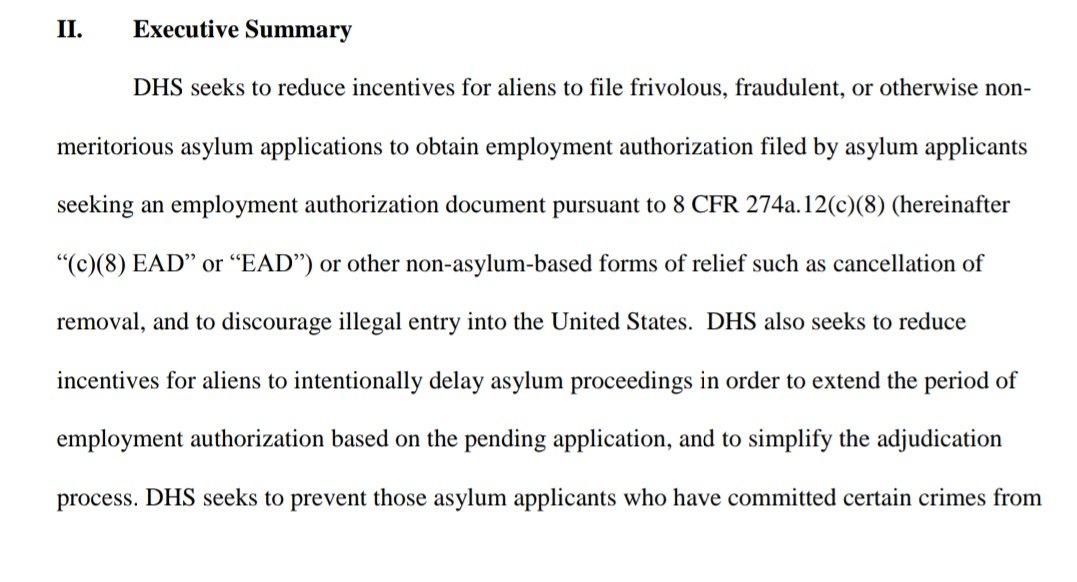 2/ This opening sentence says everything. In Trumpworld, the only possible reason anyone would file an application for  #asylum is to get a work permit, and most of them are probably criminals.