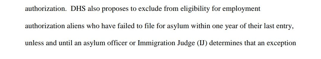 6/ A very common scenario: someone who has been in the US on a student visa for more than 1 yr & is now unexpectedly subject to persecution at home for something like sexual identity or a religious conversion. This rule would deny them work permits through most of the process.