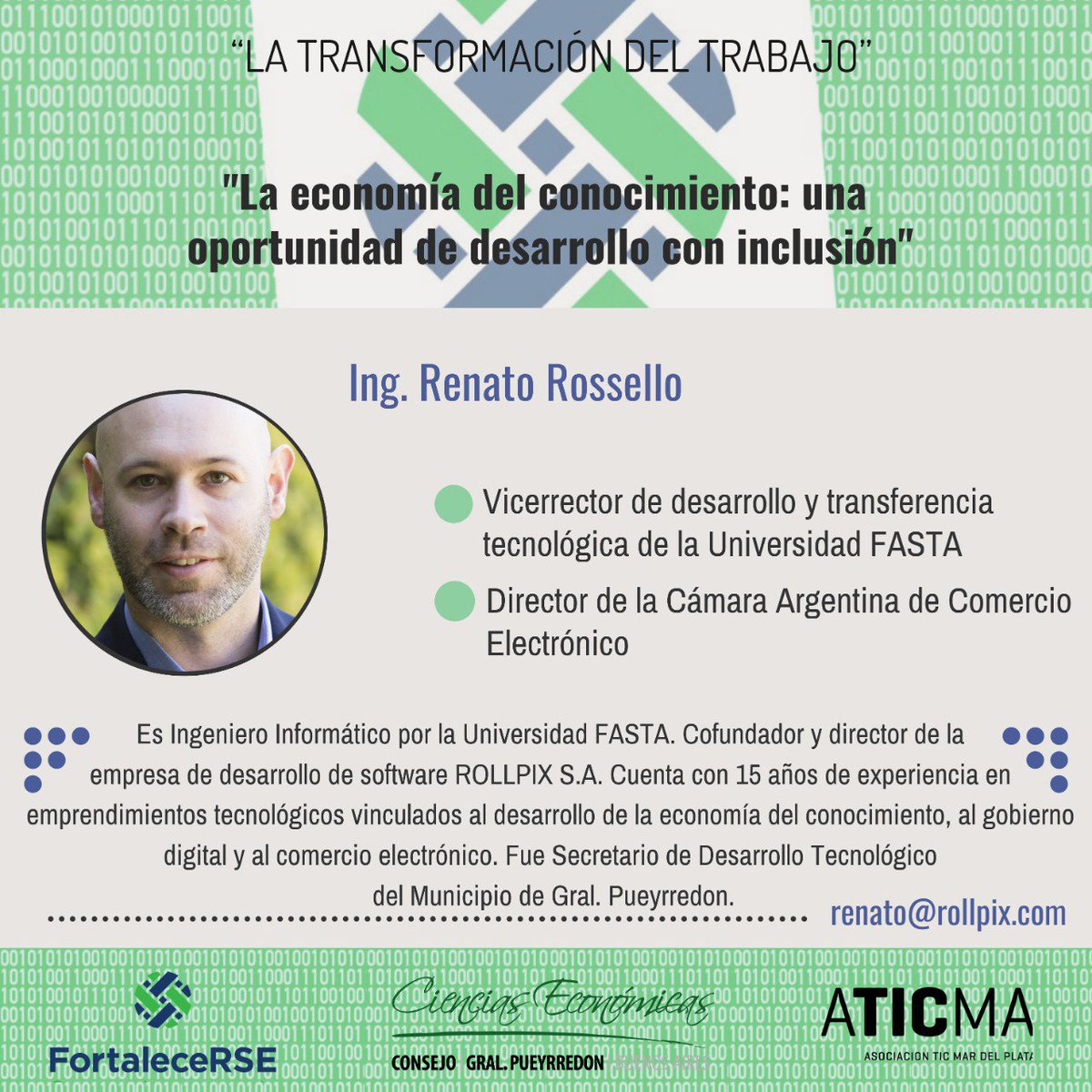 ATICMAmdp's tweet photo. 👨‍💻JORNADA “LA TRANSFORMACIÓN DEL TRABAJO”.👩‍💻

🍀FortaleceRSE🍀.

Para saber hacia dónde encarar la formación laboral, para distinguir nuevas oportunidades, para evitar que la tecnología nos haga obsoletos.

👇👇INSCRIPCIONES👇👇.
.
https://t.co/QGRaSUvWt2 https://t.co/ooC6MceerC