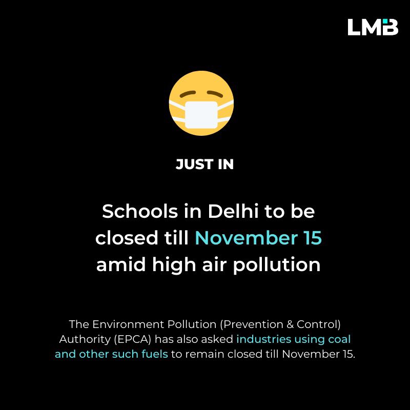LetMeBreathe_In's tweet photo. Schools in Delhi closed for the next 2 days #DelhiPollution #PollutionStories https://t.co/e56gm9WOtT