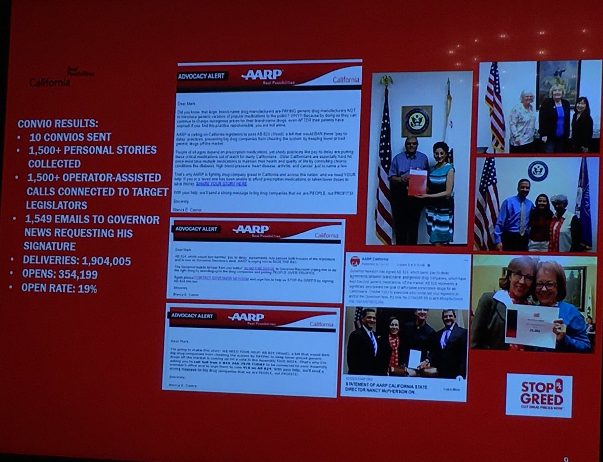 LuisAdvocates's tweet image. Communications manager @aimeeduenas telling the story of how @AARPCA engaged e-activists to collect stories &amp;amp; advocate for #AB824-the new law that prohibits #PayForDelay pharmaceutical deals in CA #MegaMentality #FinishingStrong