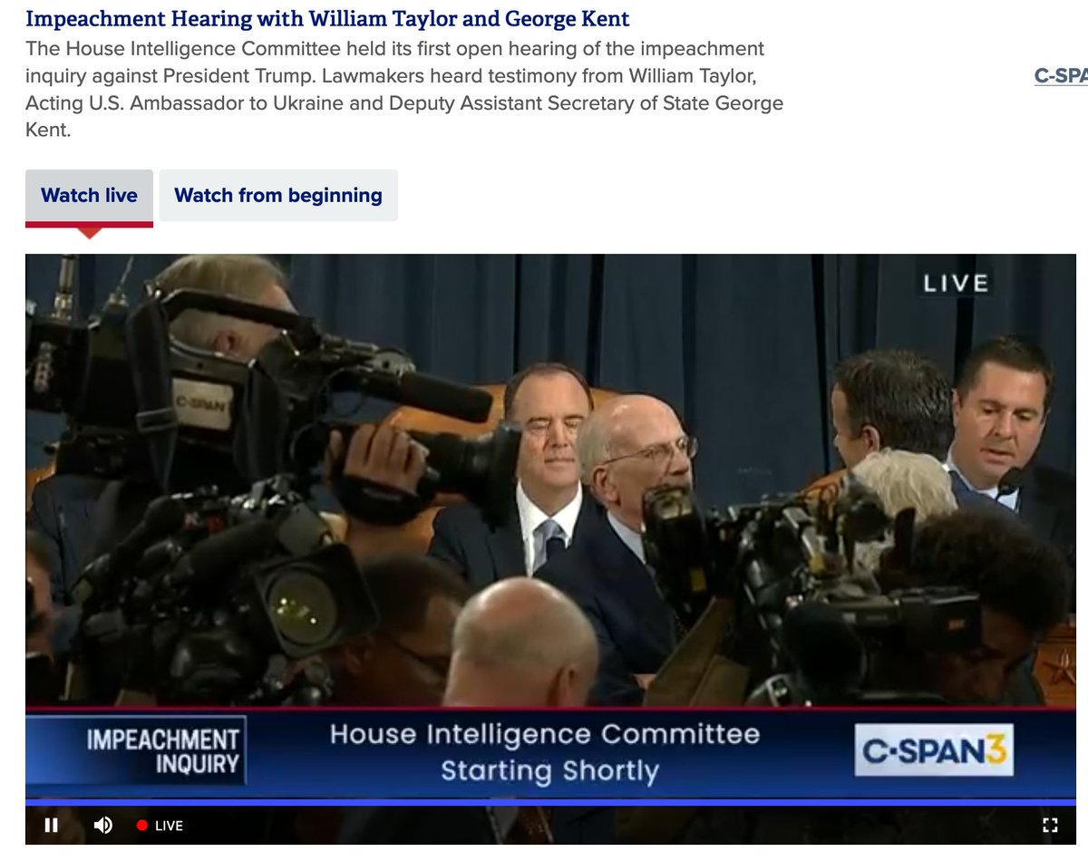 <LIVETWEET THREAD> Let's get it on. Analysis later over  @gametheorytoday, as always.  https://www.c-span.org/video/?466134-1/impeachment-hearing-william-taylor-george-kent&live