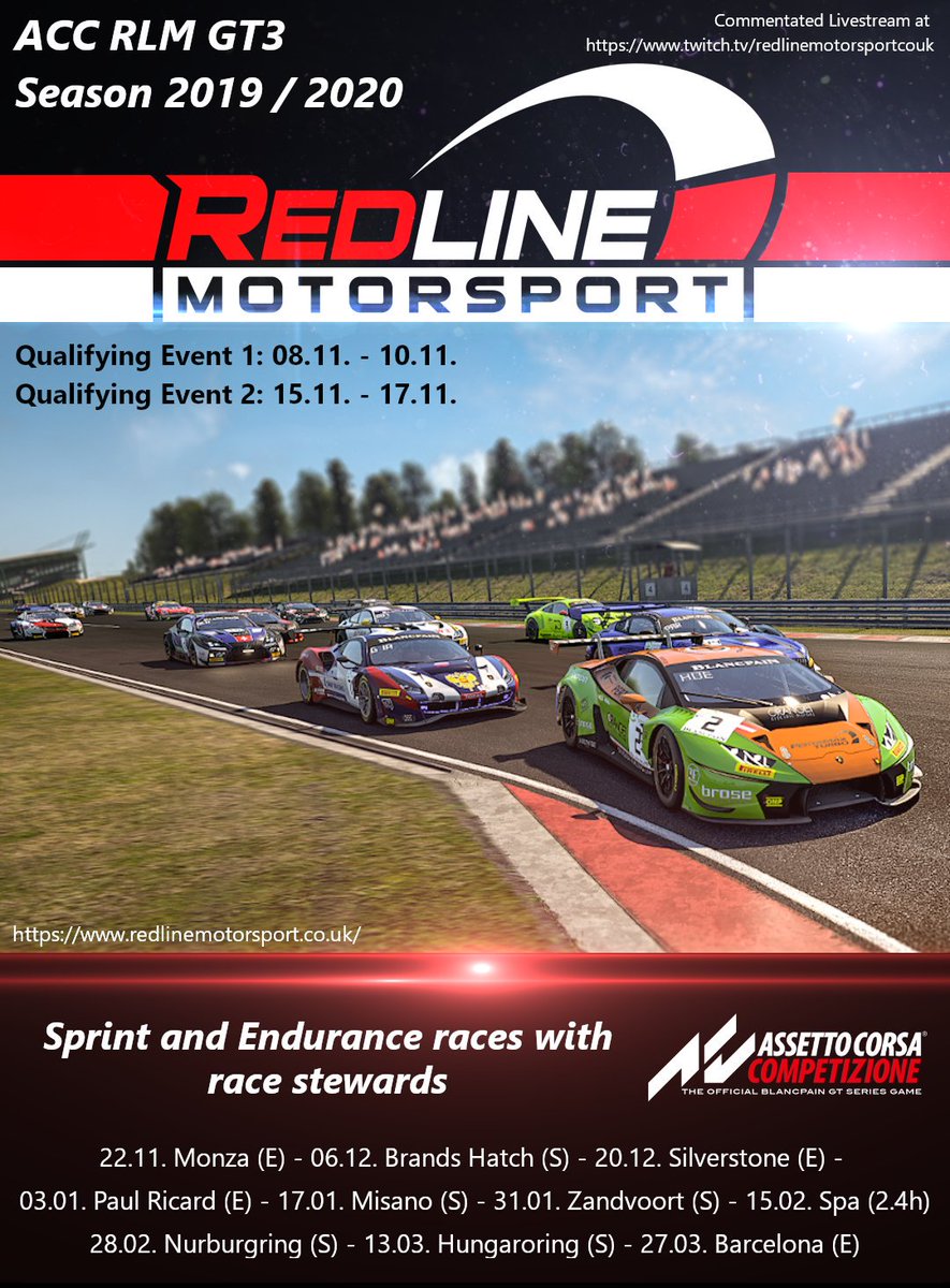 Race4CAT Motorsport (@race4cat) on Twitter photo Race4CAT comenzará a competir en <a href="/AC_assettocorsa/">Assetto Corsa</a> Competizione en el campeonato Blancpain GT de @RedlineMotorsp1
Tenemos 5 pilotos inscritos en la preQ del campeonato que comenzará el próximo 22/11. Y esperamos continuar creciendo en este sim.
Sort nois ✨💪💪 Race4CAT comenzará a competir en <a href="/AC_assettocorsa/">Assetto Corsa</a> Competizione en el campeonato Blancpain GT de @RedlineMotorsp1
Tenemos 5 pilotos inscritos en la preQ del campeonato que comenzará el próximo 22/11. Y esperamos continuar creciendo en este sim.
Sort nois ✨💪💪
