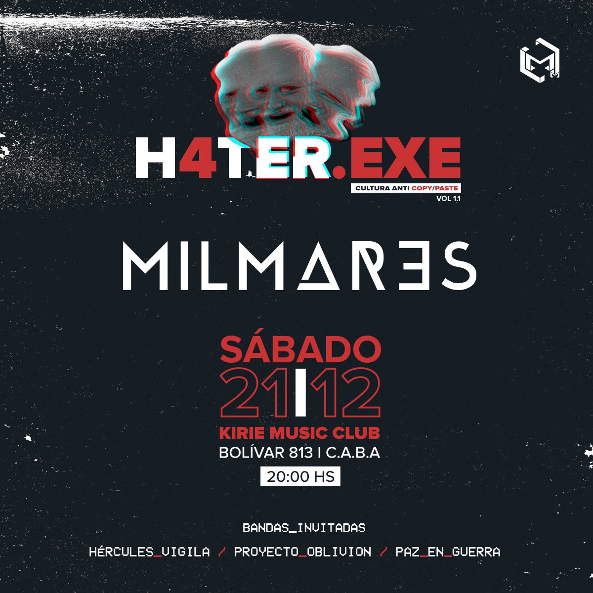 H4TER.EXE [Cultura anti copy-paste]

21 de diciembre / Kirie Music Club - C.A.B.A

_HOST:
Mil Mares

_GUEST:
x Hércules Vigila
x Proyecto Oblivion
x Paz en guerra

#cultura #leerconmoderacion #ciclo #nofest #noglue #nocopy #nopaste