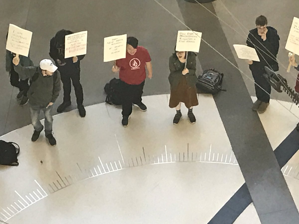 UBC mathematicians demonstrating in front of the office of Science Dean to request an adequate building for the Math department.