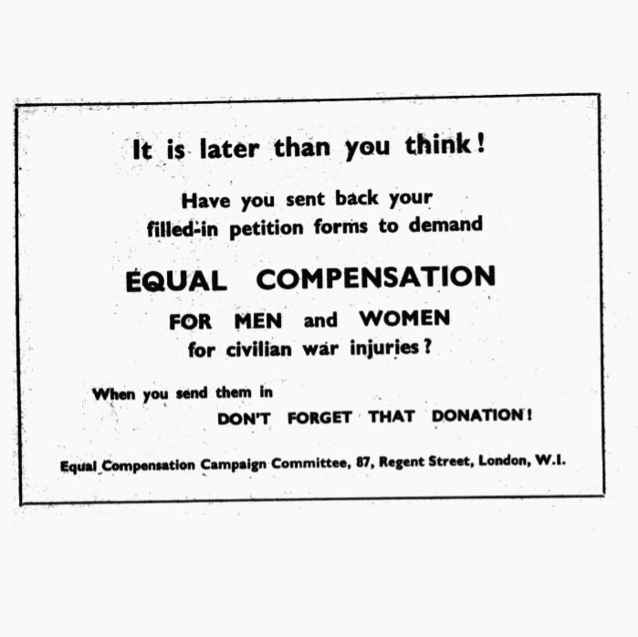 17. During the Second World War, the National Service act resulted in equal pay advocates calling for equal pay and equal compensation, with the Equal Compensation Campaign Committee (ECCC) proving very successful.