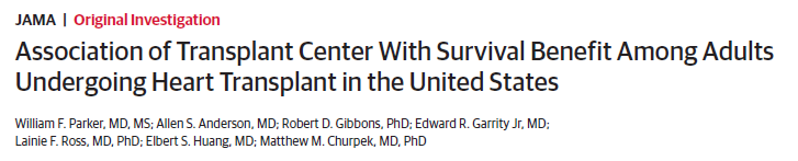 Interesting study findings in  @JAMA_current article published yesterday: 1) The 5-year survival benefit assoc with heart tx varied across centers, and 2) High survival benefit centers performed heart tx for patients with lower estimated waiting list survival without transplant